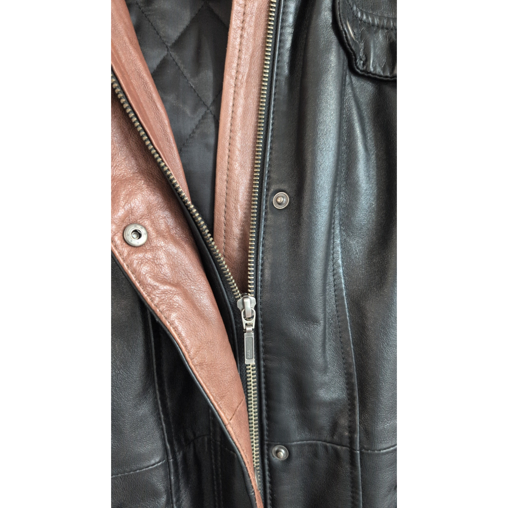 Danier Black & Brown Insulated zip up Leather Jacket w hood size 2XS p2p18" - Picture 7 of 8